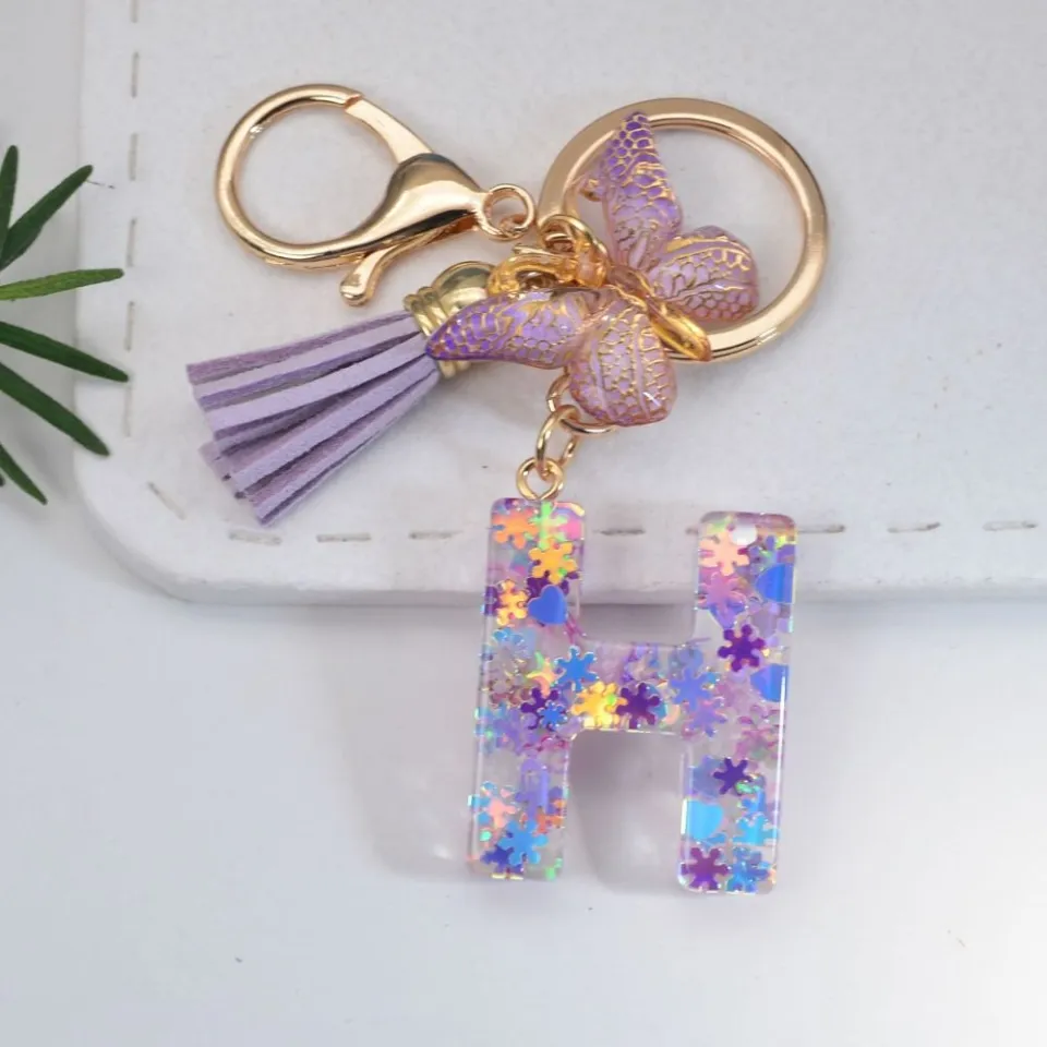 Alphabet Keyring A-Z Initial Letter Key Ring-Shiny Coloful Key-Chain-26  Letters- Y9R6 