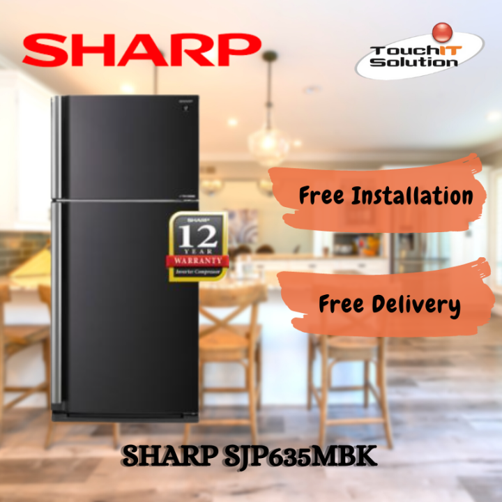 sharp 2 door 650 litres refrigerator black sjp635mbk