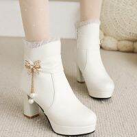 CODniuba270 The New Korean Style Simple and Versatile Sweet Thick-heeled Short Boots