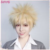 My Hero Academia Bakugou Katsuki Cosplay Wigs Anime Hair Short Gold male Hair Heat Resistant Synthetic Halloween Free Wig Cap Wig  Hair Extensions Pad