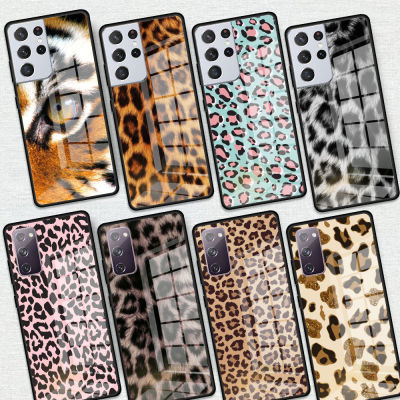 Tiger Leopard Print Panther Tempered Glass Phone Case For Cover Samsung Galaxy S21 Ultra S20 FE S10 Lite S9 S8 Plus 5G Housing Phone Cases