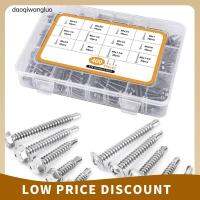DAOQIWANGLUO สกรูหัวยึดด้วยตนเอง #8X1/2 "ถึง1-1/2" สกรูสแตนเลสเงินสกรูหัวยึดด้วยตนเอง400ชิ้นสกรูหัวหกเหลี่ยมแผ่นโลหะ/เหล็ก