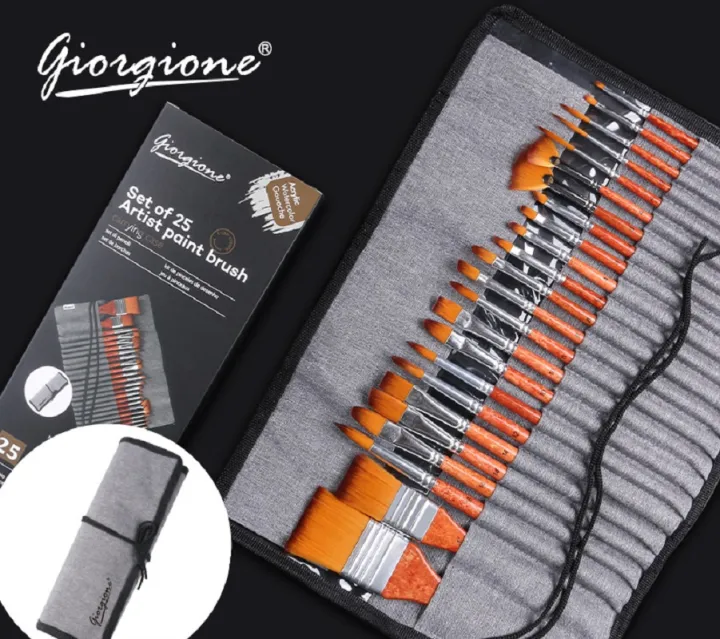 Giorgione 24pcs Nylon Hair Wooden Handle Oils Paint Brush Set ...