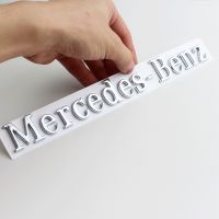 Logo Huruf สำหรับ Mercedes-Benz สติกเกอร์คำภาษาอังกฤษตัวนูนติดฝากระโปรงท้ายป้ายด้านหลังสีเงินมันวาว