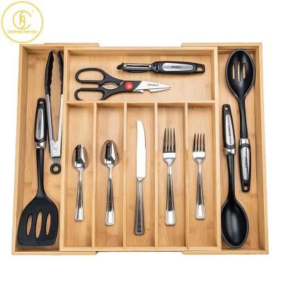 6/7/8/9 grids Adjustable Storage Tray Bamboo Drawer Organiser Knife Storage Box and Drawer Insert Box for Utensils Cutlery Craft