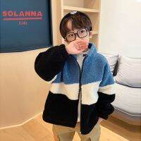 SOLANNA เสื้อคลุมเด็กญ กันหนาวเด็กผญ การออกแบบการปิดกั้นสีอย่างมีสไตล์ เสื้อแจ็คเก็ตแขนยาวผ้าขนแกะแบบหนาสำหรับเด็ก23912