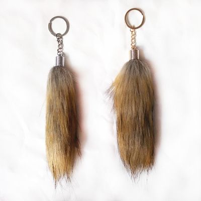 【CW】◐  Tail Chain 20 cm Fluffy Fake Fur Gold Pendant Car Holder Personality Gifts