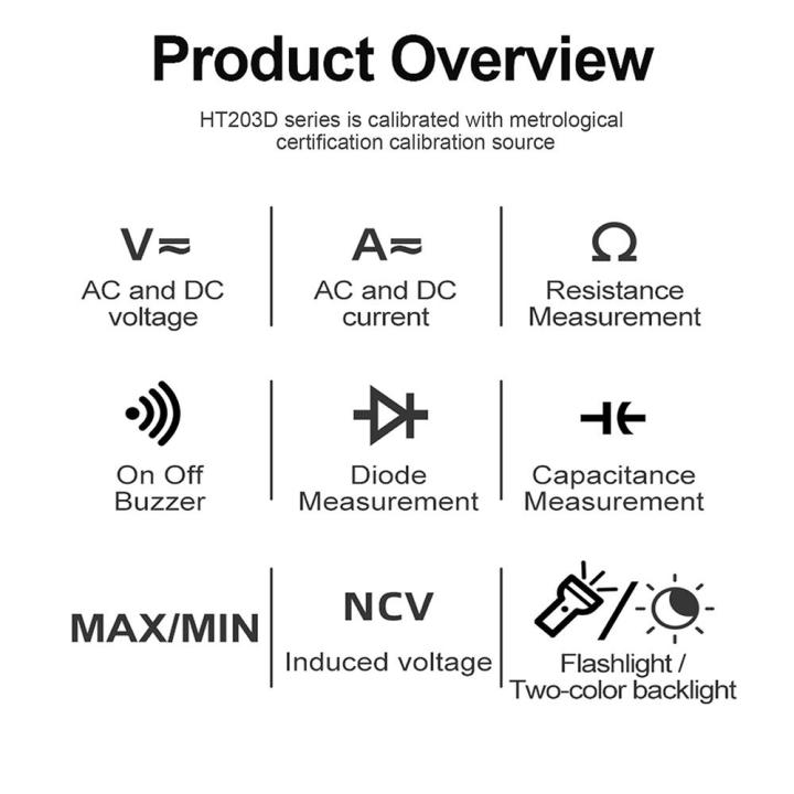 ht203d-มิเตอร์วัดแรงดันไฟฟ้ากระแสสลับเครื่องทดสอบแรงดันไฟฟ้าล่าสุดไฟฟ้ากระแสสลับ-เครื่องมือวัดแรงดันไฟฟ้าแอมป์โอห์มความต่อเนื่องเครื่องมือไฟฟ้าเครื่องมือไฟฟ้า