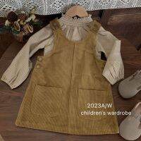 Korean-style childrens clothing 2023 Autumn New girls Western style plaid shirt fashionable corduroy suspender skirt two-piece fashionable GUCLTH