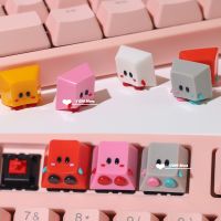 Keycaps เพลารูปกากบาทวัสดุเรซิ่นหมวกคีย์บอร์ดแบบกลไกน่ารักน่ารักสีชมพูพุดดิ้งกล่องสี่เหลี่ยมออกแบบส่วนบุคคล DIY