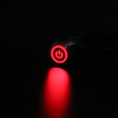 สวิตช์ไฟ LED ปุ่มกดโลหะกันน้ำ16มม. ระบบล็อคชั่วขณะสวิทช์ไฟเครื่องยนต์รถยนต์12V 5ชิ้นสีแดง