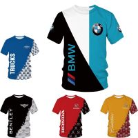 Hot Sale Mens T-shirt Car Logo 3D Digital Short Sleeve T-shirt Leisure Trendy Pullover Top Honda BMW Ford Car Logo Tees