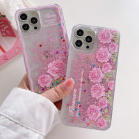 Dynamic Quicksand Cute Pink Flower Phone Case For 13 12 Mini 11 Pro Max 6S 7 8 Plus X XR XSMax Liquid Glitter Coque Cover