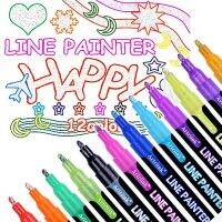 8/12 color/shiny double-line outline special effect pen color marker set of multi-color hand-painted fluorescent double-color ma