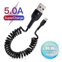 ▦ Spring Telescopic 5A Fast Charging Type C Cable USB to Type-C Car Phone Charger USB Data Cables For Samsung Xiaomi POCO Huawei