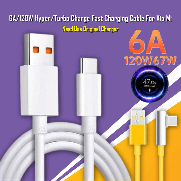 Xiaomi 6A Max 120W Usb Type C Cable Charger Turbo 120W For Mi 12 11 10 ...