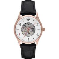 นาฬิกาข้อมือผู้ชาย Emporio Armani Automatic Dress Black Leather Rose Gold Mens Watch AR1924