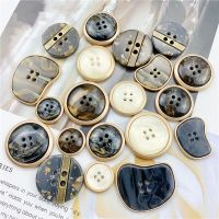 Retro Black Irregular/round Resin Buttons 4 Holes for Clothing Sweater Coat Metal Decoration Buttons DIY Sewing Accessories 6pcs