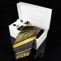 KAMBERFT Luxury Ties for Men Paisley Silk Jacquard Woven Tie Handkerchief Cufflinks amp;clips Gift Box Set Wedding Party Neck tie