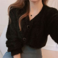 Loribindwood New 2021 Womens Autumn Winter Sweaters Fake Mink Cashmere Elegant Lady Cardigan Vintage Short Knitwear Tops