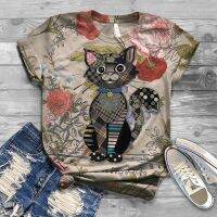 2023 NEWWomen S Summer T-Shirt 3D Lovely Home Original Cat Print Short Sleeve Loose Casual Comfortable Top R Trend.เสื้อยืด