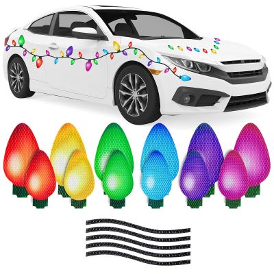 Christmas Reflective Car Magnets Set Colorful Bulb Light Refrigerator Garage Magnet Decals for Xmas Cars Mailbox Window Decor