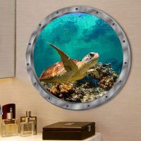 3D Window Stickers Submarine World Shark Coral Turtle Sea Animals Patten Wall Sticker Washroom Living Bathroom PVC Decals Decor Wall Stickers  Decals