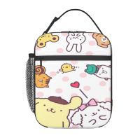 Sanrio PomPom Purin กล่องอาหารกลางวันเด็กถุงรักษาอุณหภูมิแบบพกพากระเป๋าอาหารกลางวันกล่องอาหารกลางวันแบบเป็นช่องโรงเรียนสำหรับเด็กหญิงเด็กชาย