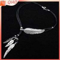 QIAO 2PCS โบฮีเมียน ห่วงโซ่เชือก จี้ขนนกใบไม้ พู่พู่ห้อย Collares collares อุปกรณ์เสริมแฟชั่น พลอยเทียมเทียม สร้อยคอสำหรับผู้หญิง สำหรับผู้หญิง