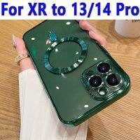 เคสโทรศัพท์แบบใสแม่เหล็กไฟฟ้าคุณภาพสูง,เคสสำหรับ DIY XR เป็น13 Pro 14 Pro ฝาหลังมีเลนส์กล้องแปลงเช่น