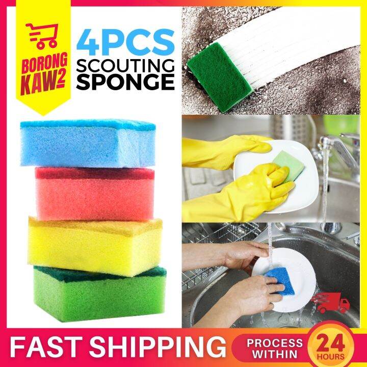 4pcs Scouring Sponge Scouring Pad Kitchen Washing Cleaning Pads 