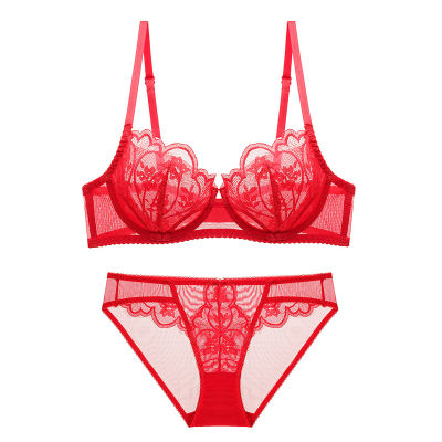 Floral Womens Lace Underwear Transparent Bra And Panty Set Plus Size Ultra Thin See Thourgh Women Sexy Lingerie White Black Red