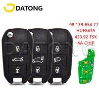 Datong World กุญแจรถระยะไกลควบคุมสำหรับเปอโยต์308 4008ซีตรอง C3 C5ชิป4A C6 433.92 FSK HUF8435 PN:98 139 654 77ปุ่มพลิก