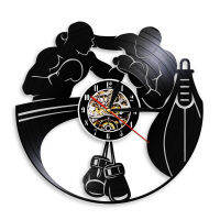 Boxing Home Decor Wall Clock Boxing Gloves Punching Bag Infighters Vinyl Record Wall Clock Fighting Sports Boxers Scrappers Gift