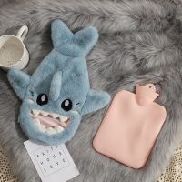 Cute Water Filled Hot Water Bag Kawaii Shark Flannel Cover Thickened Explosion Proof PVC Warm Supplies Removable and Washable