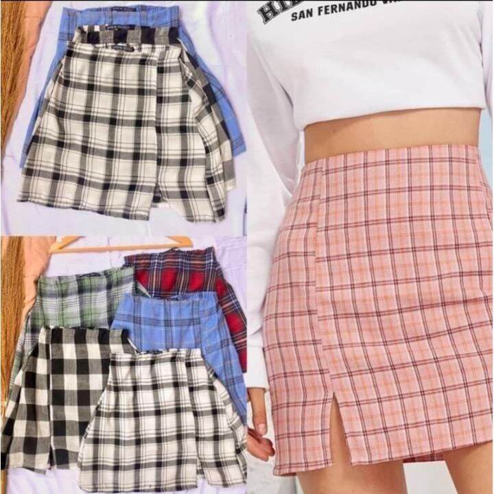 Plaid shop skirt lazada