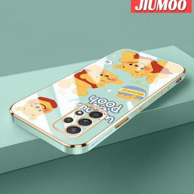 JIUMOO เคสปลอกสำหรับ Samsung Galaxy A52 4G A52 5G A52s 5G ช้อนส้อมมีดหมีพูห์การ์ตูนวินนี่บางใหม่เคสโทรศัพท์ชุบหรูหราบางคลุมทั้งหมดลายป้องกันเลนส์กล้องเคสนิ่มกันกระแทกซิลิโคน