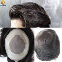 100% Indian Remy Human Hair Men Toupee Wig Real Natural Durabilit Straight Hair Toupee for Men Free Style 6 inch 130 Density Gift ของขวัญ