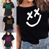 【jw】❂✒ Camiseta de manga curta feminina blusa preta estampada com paredes desenhos animados casual casal fashion Harajuku verão 2022