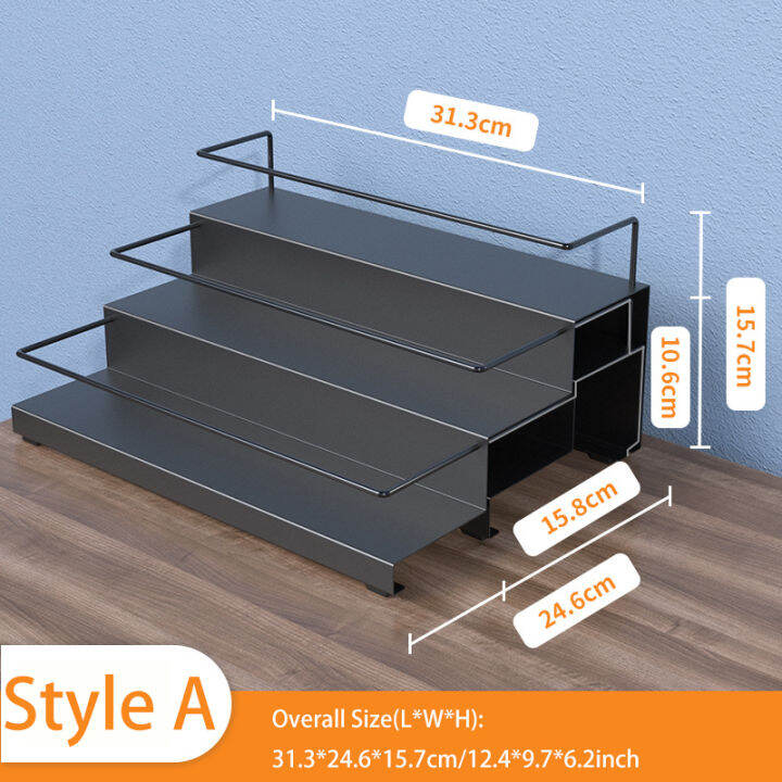 ชั้นวางเครื่องปรุงบันได3ชั้น-ขวดโหลเครื่องเทศในครัวออแกไนเซอร์จัดเก็บติดผนังสำหรับห้องครัว