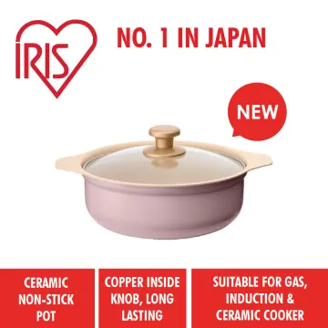 IRIS OHYAMA IHL-R14C Ricopa INDUCTION Non-Stick Pot Cookware Pastel  Colourful Collection Series (Ash Pink))