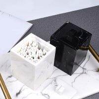 Marbled Resin Storage Box Cotton Swab Organizer Home Toothpick Holder Hotel Bathroom Cotton Pad Box with Lid