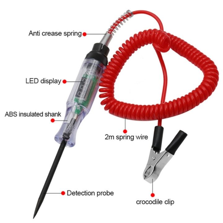 การทดสอบแรงดันไฟฟ้ายานยนต์พร้อม-long-probe-digital-dc-circuit-tester-6v-12v-24v-สำหรับรถยนต์รถบรรทุกรถจักรยานยนต์