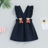 1-5 Years Kids Girls Overall Dress Sleeveless Ruffle Square Neck Cute Bear A-line Dress Summer Dress for Casual Daily  by Hs2023