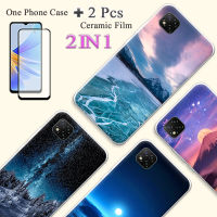 2 IN 1สำหรับ Xiaomi กรณี C3 Poco TPU นุ่มและหลากสีทาสีเคสโทรศัพท์ด้วยฟิล์มกันรอยกันกระแทกโค้ง