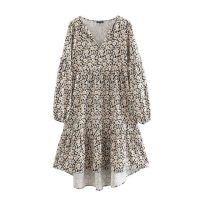 ZZOOI KPYTOMOA Women 2020 Chic Fashion Floral Print Irregular Midi Dress Vintage V Neck Long Sleeve Female Dresses Vestidos Mujer