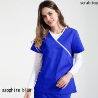 Scrubs Women Scrub Top Mock Wrap V Neck Nursing Uniforms Dentistry Workwear Short Sleeve Clinic Uniform Doctor Costume