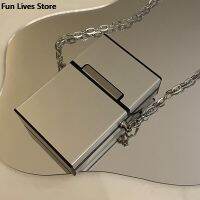 【Lanse store】Metal Crossbody Bags Hard Purse Gothic Punk Style Mini Shoulder Bag Silver Chains Handbags Women Cool Pocket Pack Fashion Purses