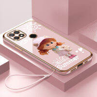 เคส OPPO A15 A35 A15S ชุบหรูหราเคสโทรศัพท์ซิลิโคนหมวกสีชมพูสำหรับหญิงสาวในฤดูร้อนที่น่ารัก6D