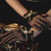 ✠㍿ Black Lace Wedding Gloves Full Finger Breathable Vintage Evening Party Gloves with Bow Ladies Accessories